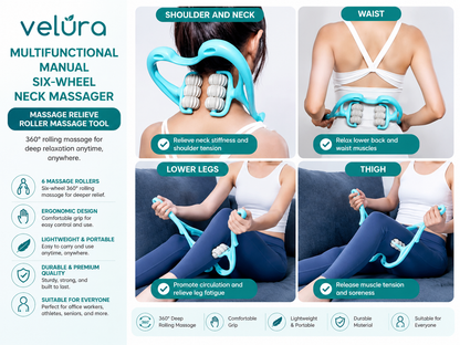 6-Wheel Neck Massager Manual Roller Tool for Neck & Muscle Relief
